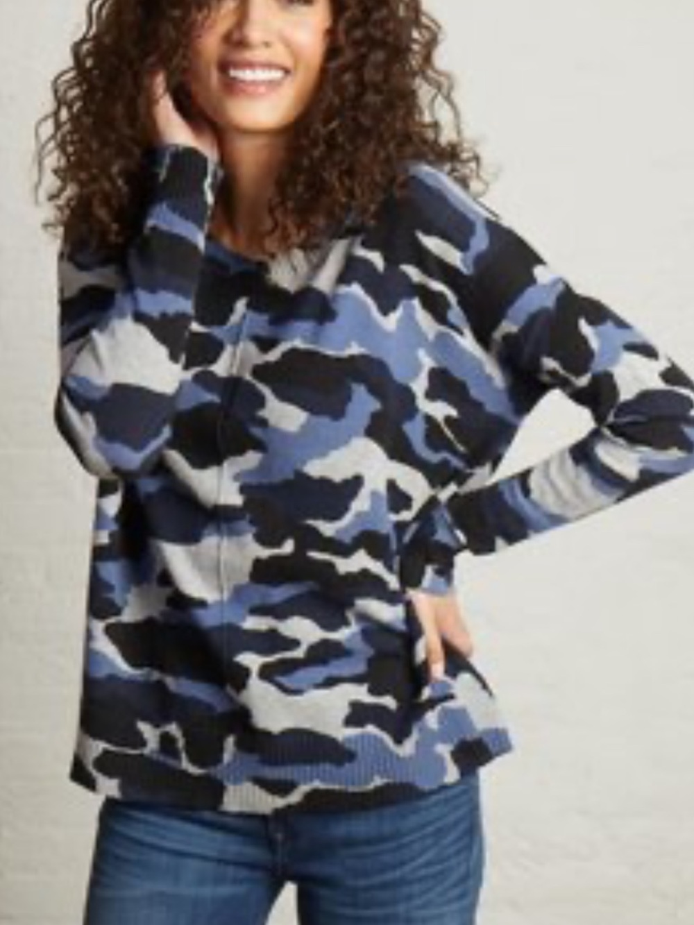 Elliott Lauren cotton cashmere blend blue camo sweater